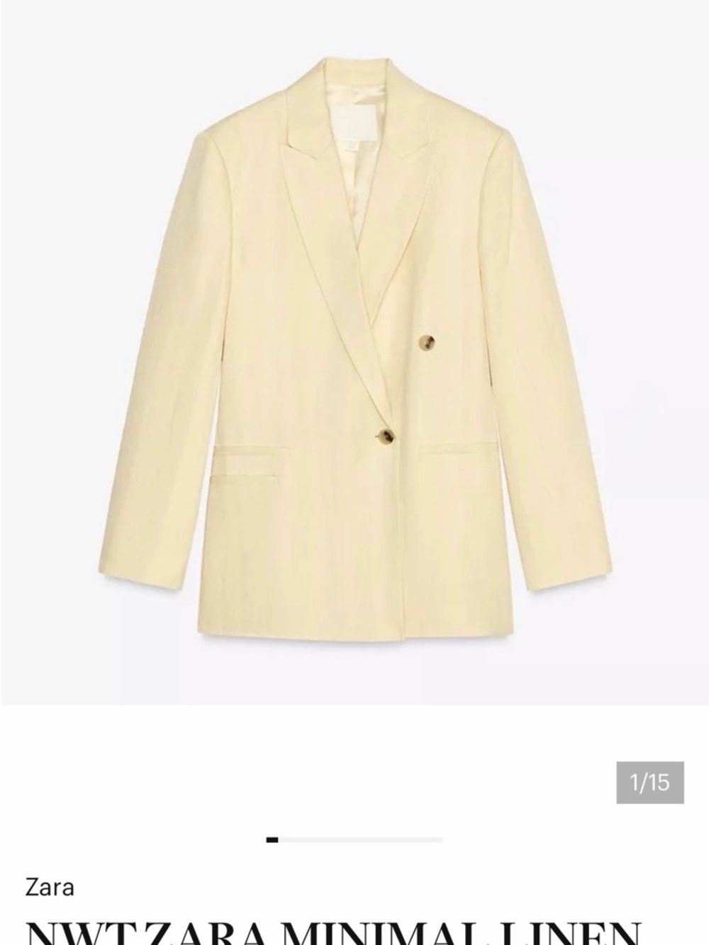 Zara Light Cream Double-Breasted Linen Blazer